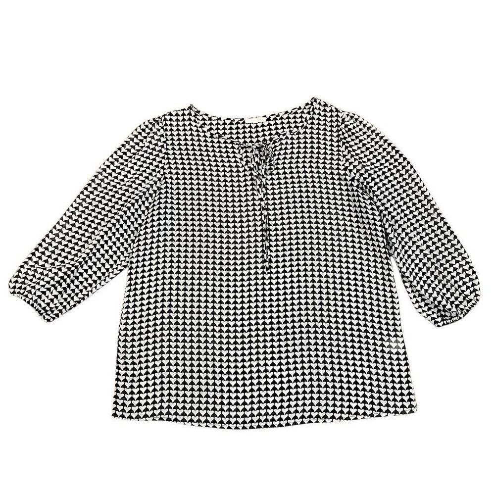 Pleione Black White Heart Sheer Blouse XL